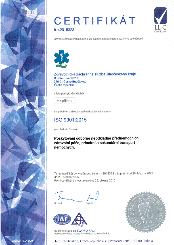 Certifikát ISO 9001:2015