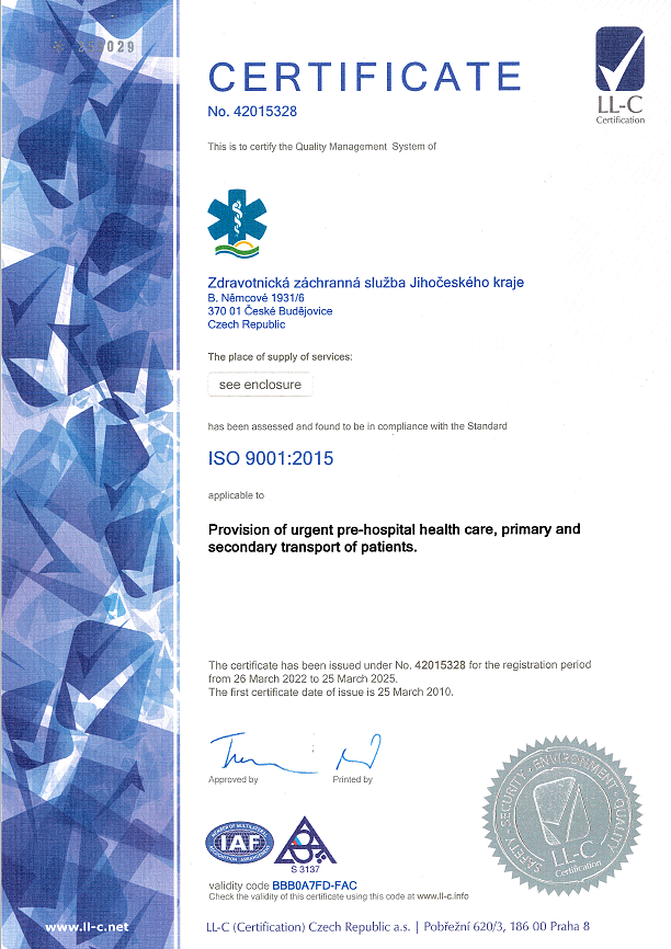 Certifikát ISO 9001:2015 (english)