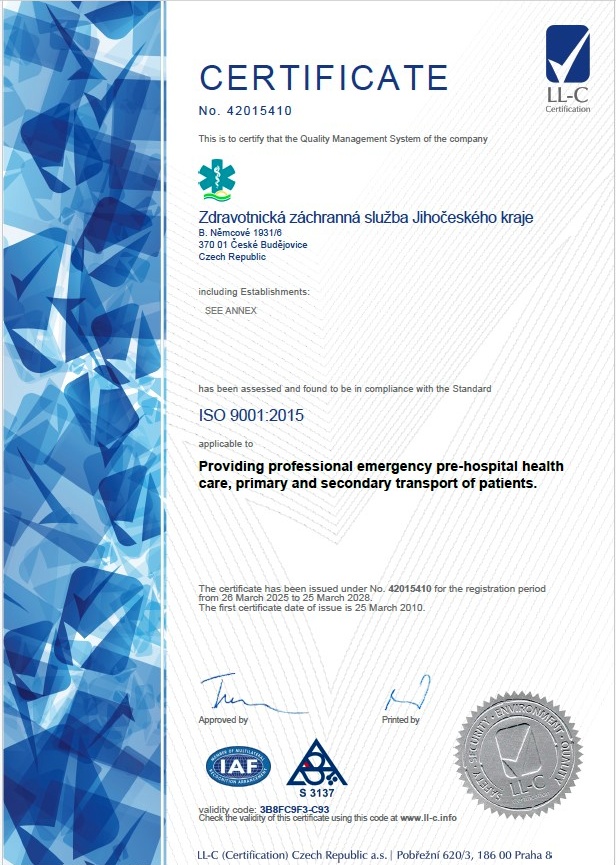 Certifikát ISO 9001:2015 (english)