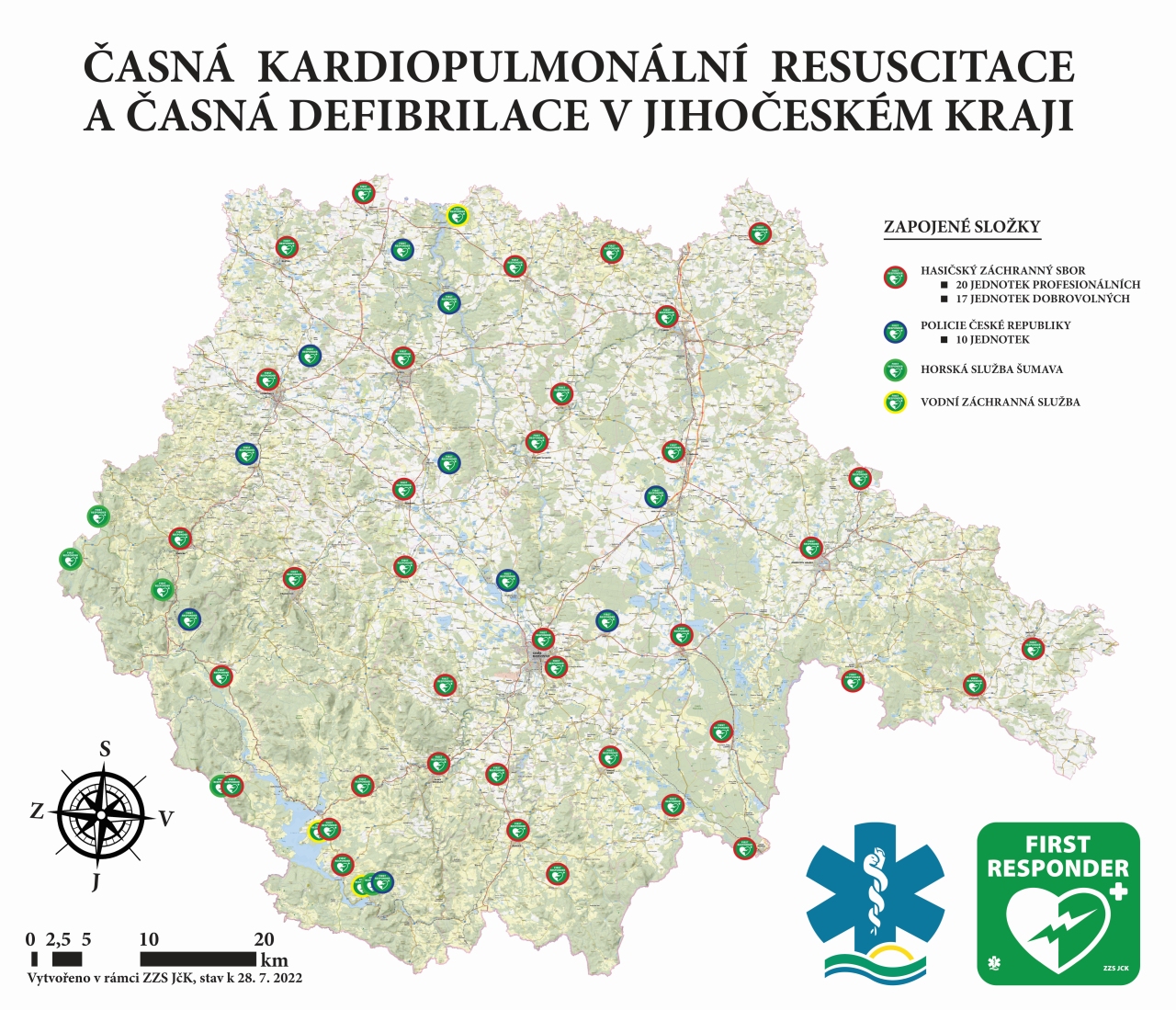 Rozmístění first responderů ZZS JčK