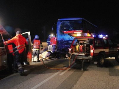 Střet zájezdového autobusu se stádem krav u Krasejovky, 3.3.2012 2